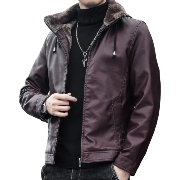 Real Sheepskin Sherpa Shearling Faux Fur Lined Removable Hood Rider Leather Jacket