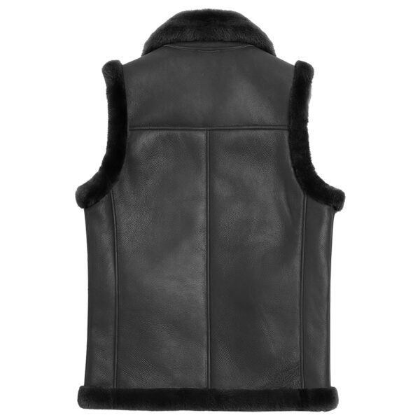 Genuine Sheepskin Sherpa Shearling Faux Fur Lined Vest Winter Leather Waistcoat - Image 2