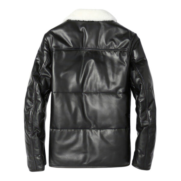 A2 Aviator Sherpa Shearling Faux Fur Collar Air Force Flight Puffer Leather Jacket - Image 2