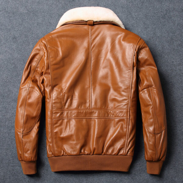 A2 Aviator Real Sheepskin Faux Fur Collar Pilot Air Force Bomber Leather Jacket - Image 2