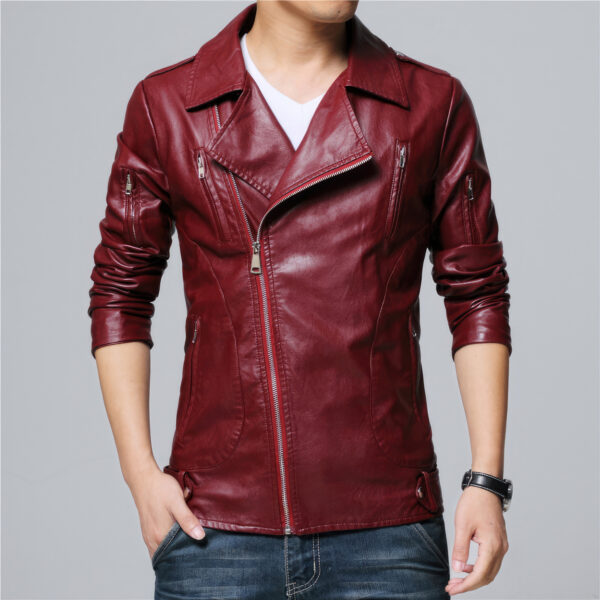 Biker Real Sheepskin Lapel Collar Retro Cafe Racer Asymmetrical Leather Jacket