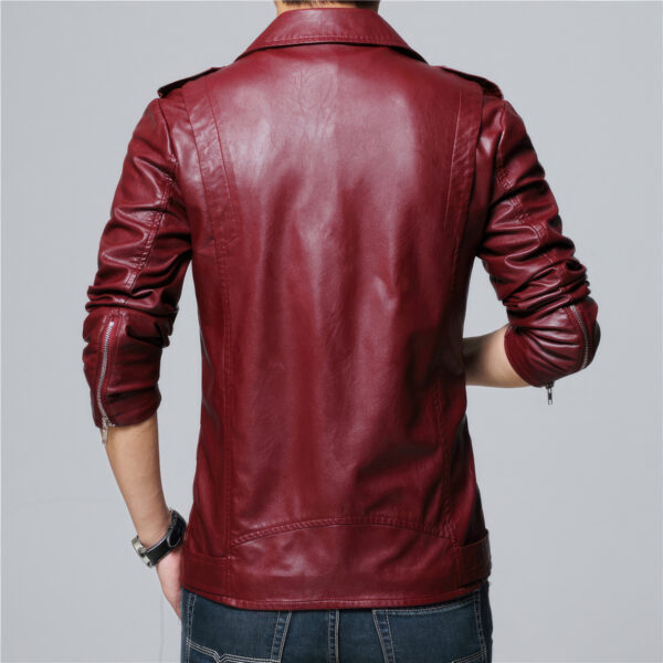 Biker Real Sheepskin Lapel Collar Retro Cafe Racer Asymmetrical Leather Jacket - Image 2