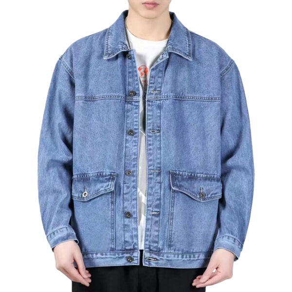 Biker Blue Stylish Lapel Collar Oversized Hip Hop Rugged Denim Jacket