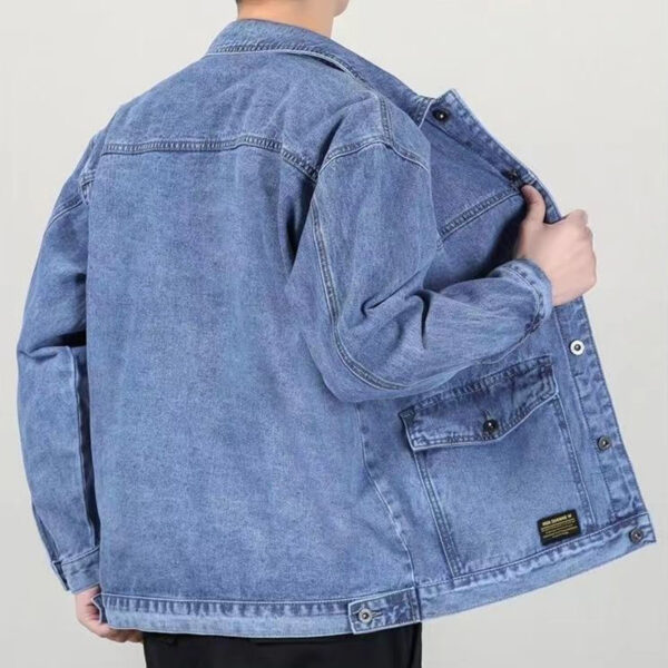 Biker Blue Stylish Lapel Collar Oversized Hip Hop Rugged Denim Jacket - Image 2