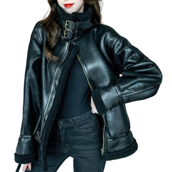Genuine Sheepskin Shearling Faux Fur Lined Streetwear Pilot Leather Jacket