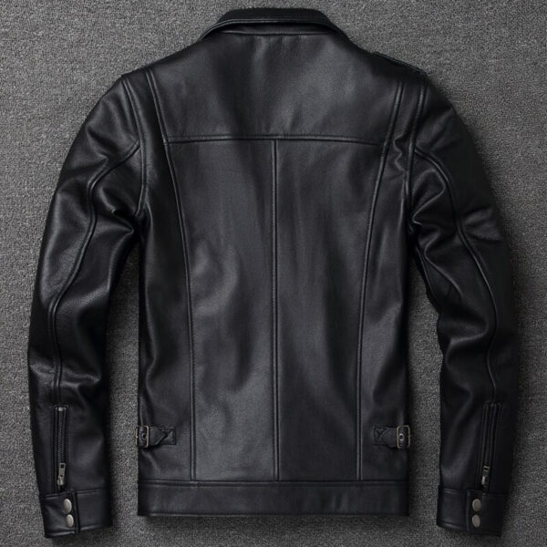 Genuine Cowhide Retro Rider Slim Fit Motorcycle Leather Jacket - Image 3