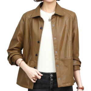 Genuine Sheepskin Shirt Collar Loose Korean Leather Jacket