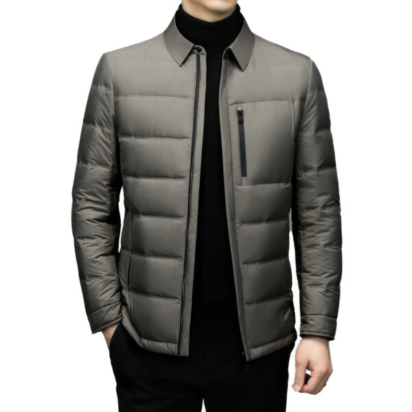 Gray Parachute Turndown Collar Warm Padded Bubble Winter Leather Jacket