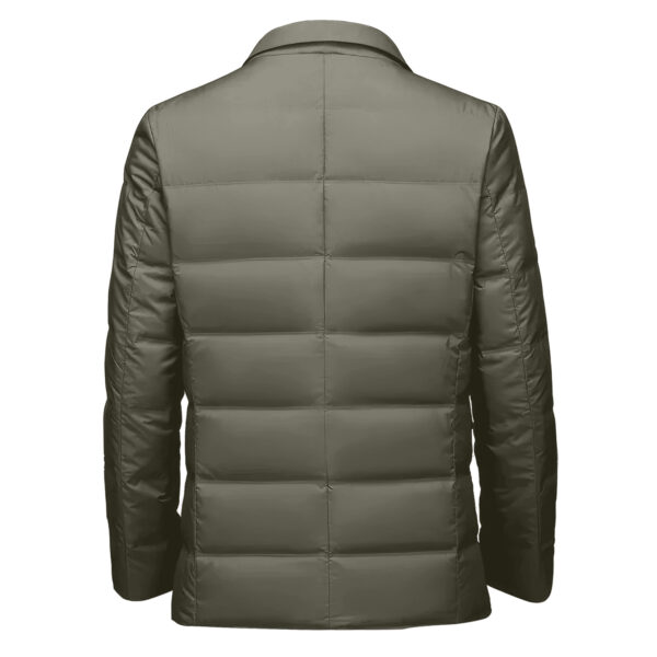 Gray Parachute Turndown Collar Warm Padded Bubble Winter Leather Jacket - Image 3