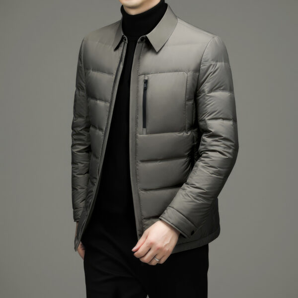 Gray Parachute Turndown Collar Warm Padded Bubble Winter Leather Jacket - Image 2