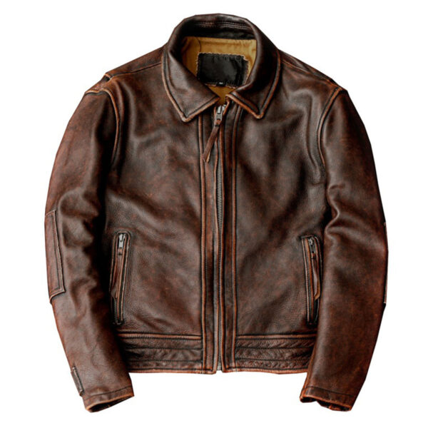 Vintage Brown Cowhide Biker Classic Genuine Coat Leather Jacket