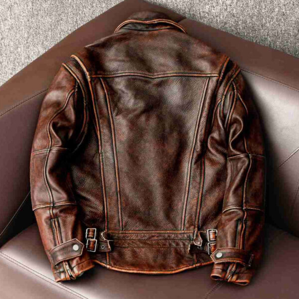 Vintage Brown Cowhide Biker Classic Genuine Coat Leather Jacket - Image 3