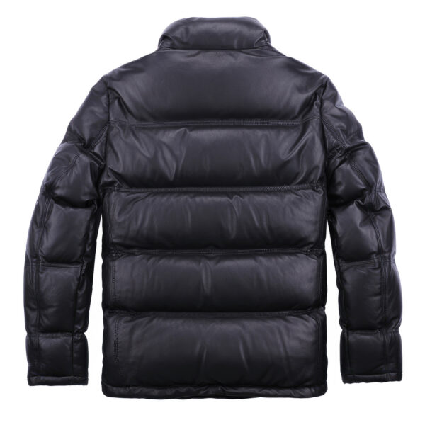 Sheepskin Polo Neck Thick Quilted Winter Warm Padded Puffer Leather Jacket - Image 2