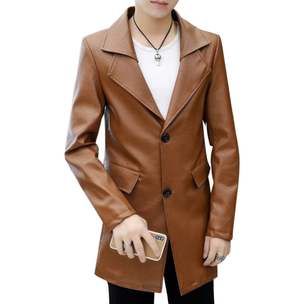 Genuine Sheepskin Biker Trench Single Breasted England Style Leather Coat