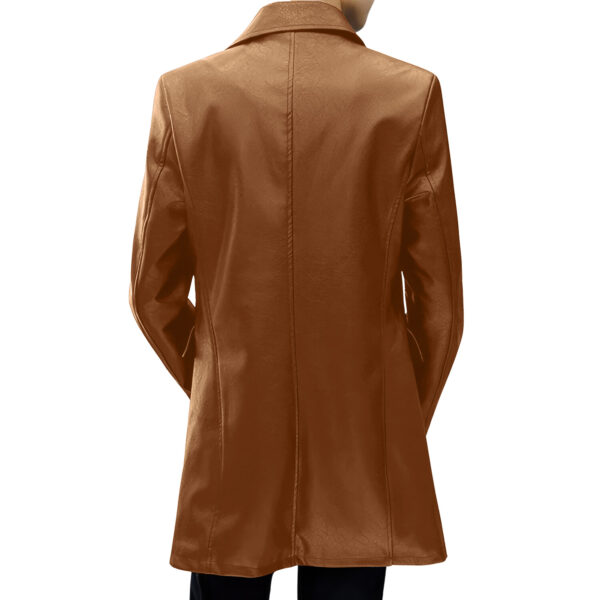 Genuine Sheepskin Biker Trench Single Breasted England Style Leather Coat - Image 2