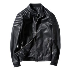 Genuine Sheepskin Quilted Shoulders Biker Cafe Racer Streetwear Leather Jacket