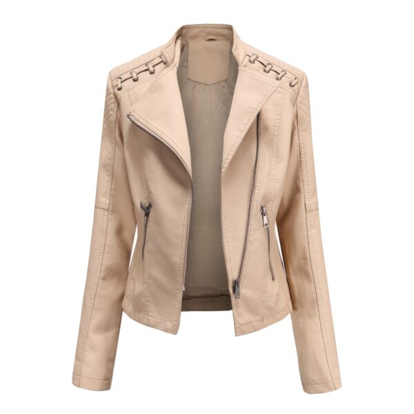 Apricot Biker Asymmetric Slim Fit Leather Jacket