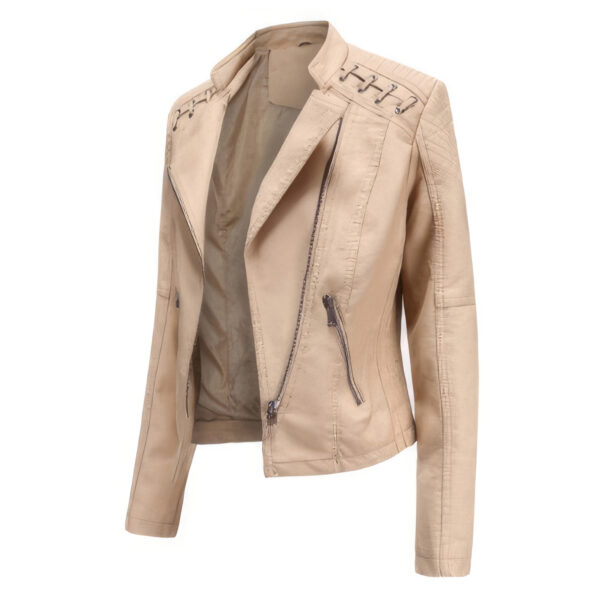 Apricot Biker Asymmetric Slim Fit Leather Jacket - Image 3