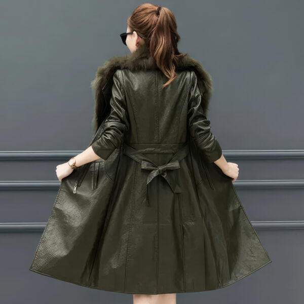 Army Green Sherpa Shearling Fashion Leather Jacket - Image 2