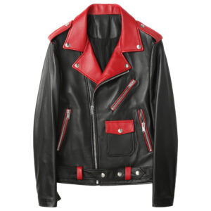 Asymmetric Zip-Up Moto Biker Belted Leather Jacket