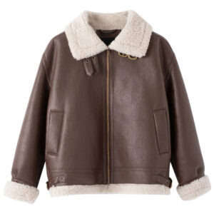 Auburn Bomber Genuine Sheepskin Shearling Faux Fur Lined Aviator Pilot Military Leather Jacket