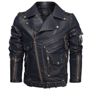Biker Brando Asymmetric Caf? Racer Vintage Leather Jacket