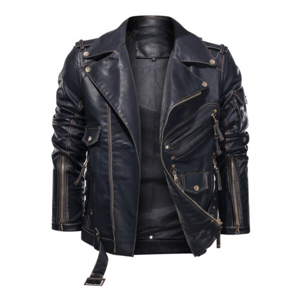 Biker Brando Asymmetric Caf? Racer Vintage Leather Jacket - Image 3