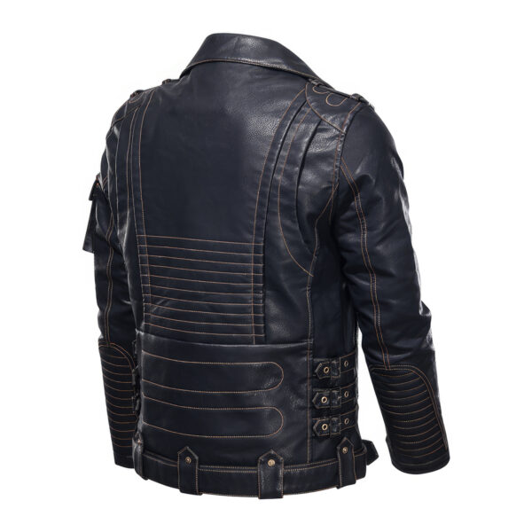 Biker Brando Asymmetric Caf? Racer Vintage Leather Jacket - Image 4