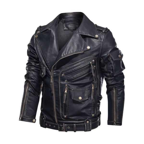 Biker Brando Asymmetric Caf? Racer Vintage Leather Jacket - Image 5