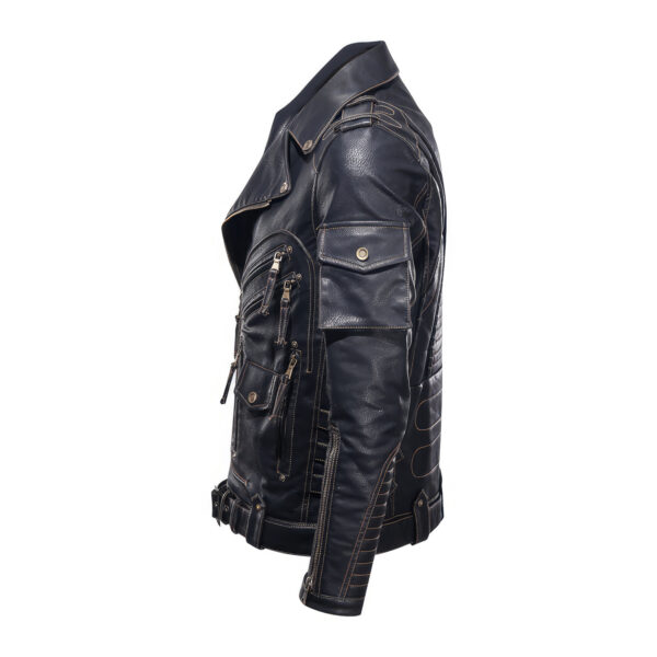 Biker Brando Asymmetric Caf? Racer Vintage Leather Jacket - Image 6