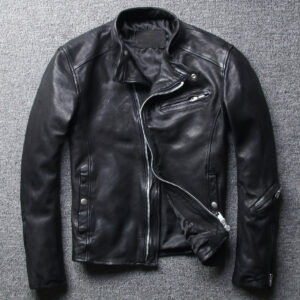 Biker Crossover Stand Collar Asymmetric Leather Jacket