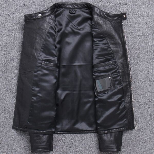 Biker Crossover Stand Collar Asymmetric Leather Jacket - Image 2