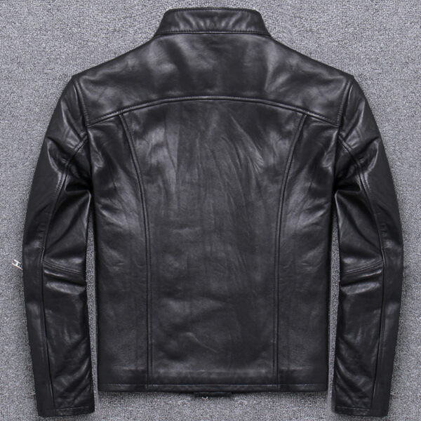 Biker Crossover Stand Collar Asymmetric Leather Jacket - Image 4