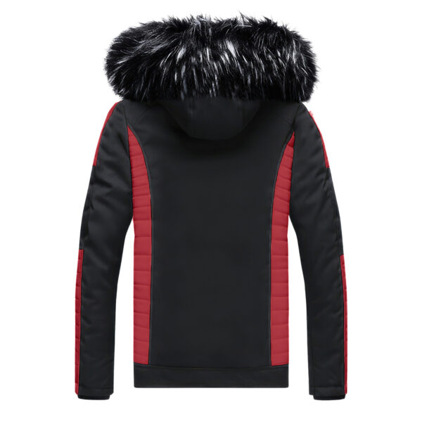 Biker Detachable Hood Red Quilted Leather Jacket - Image 2