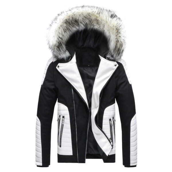 Biker Detachable Hood Red Quilted Leather Jacket - Image 4