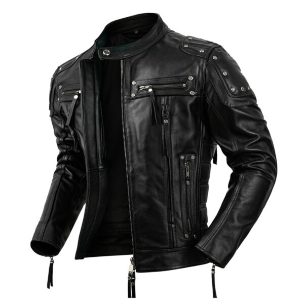 Biker Fashionable Slim Fit Zip-Up Leather Jacket - Image 2