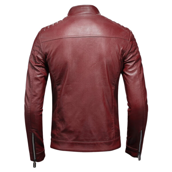 Biker Quilted Scooter Cafe Racer Leather Jacket - Image 2
