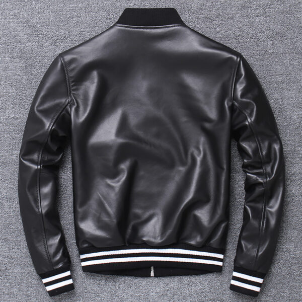 Black Baseball Varsity Bomber Leather Jacket - Image 2