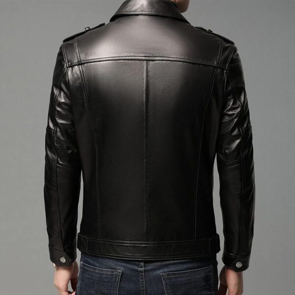 Black Biker Leather Jacket - Image 2