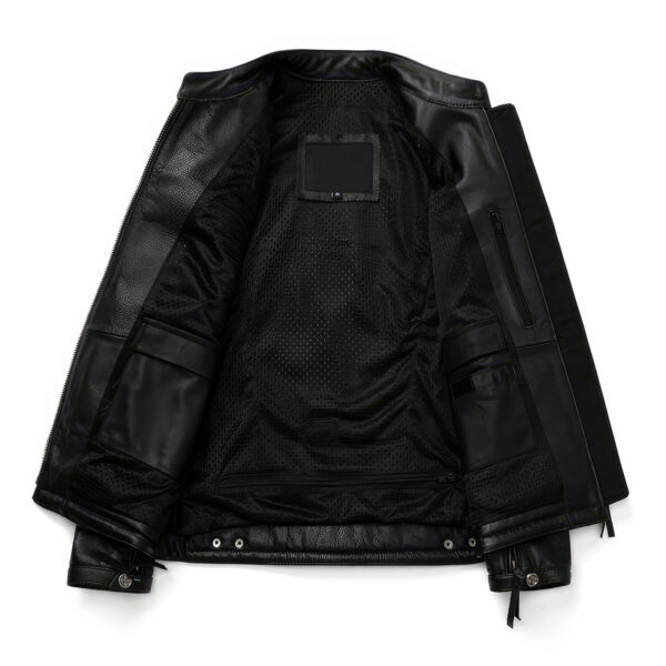 Black Biker Red Strip Lightweight  Leather Jacket - Image 3
