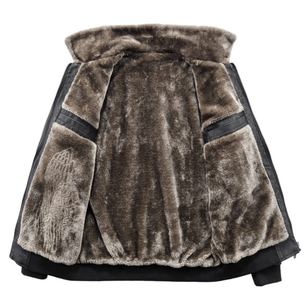 Black Bomber Sherpa Shearling Biker Leather Jacket - Image 3