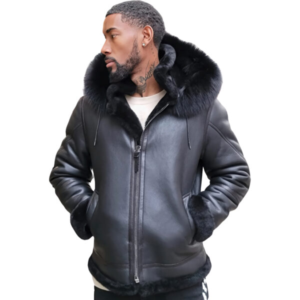 Black Bomber Thick Punk Style Drawstrings Leather Jacket