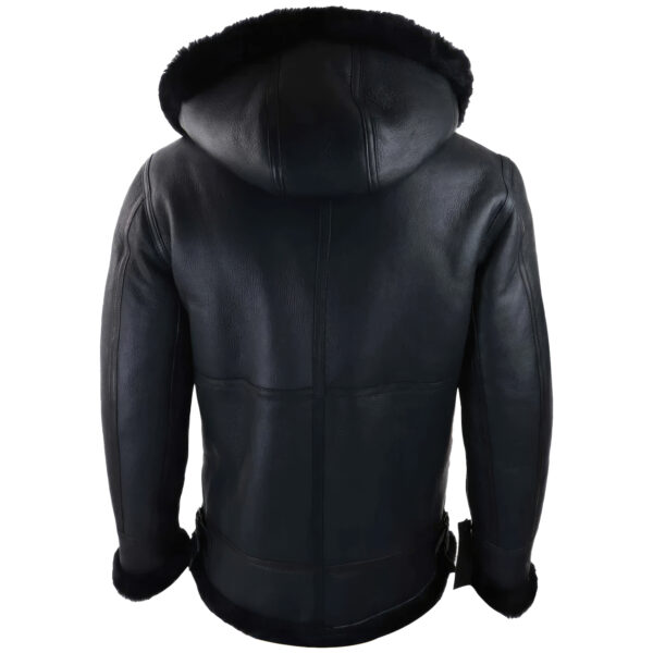Black Bomber Thick Punk Style Drawstrings Leather Jacket - Image 2