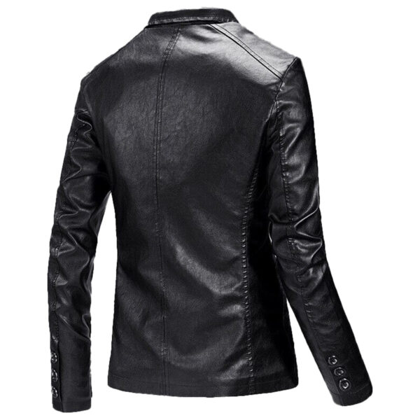 Black Business Single-Breasted Leather Coat - Image 2