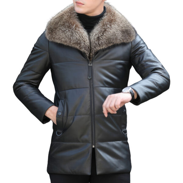 Black Detachable Sherpa Shearling Business Padded Leather Puffer Jacket