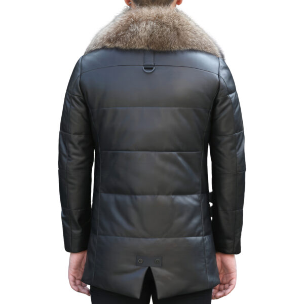 Black Detachable Sherpa Shearling Business Padded Leather Puffer Jacket - Image 2