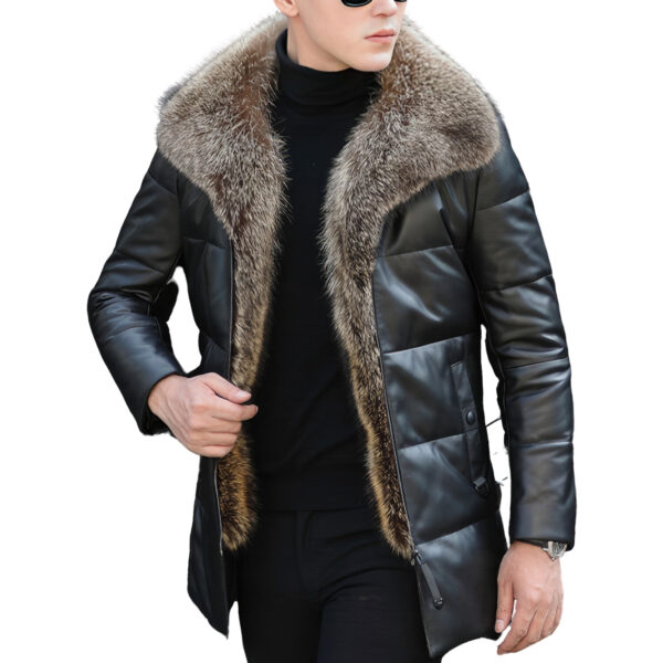 Black Detachable Sherpa Shearling Business Padded Leather Puffer Jacket - Image 4