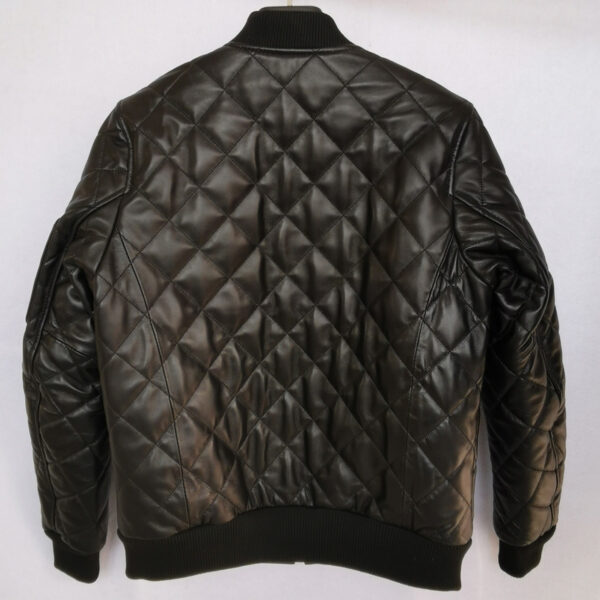 Black Diamond Quilted Bomber Leather Jacket - Image 2