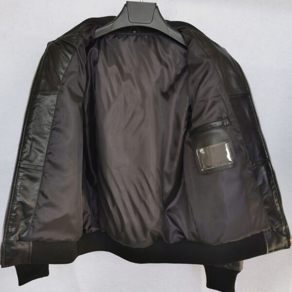Black Diamond Quilted Bomber Leather Jacket - Image 3