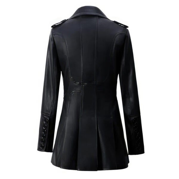 Genuine Sheepskin Double Breasted British Style Mid-Length Leather Trench Coat - Image 2